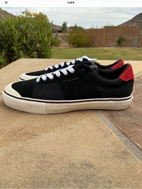 Mitchell & Ness Men's Vintage Black Low-Top Canvas Sneakers with Red Heel Accent